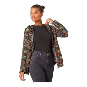 Papillon Rainbow Aztec Zip Front Hooded Cardigan - Size XL